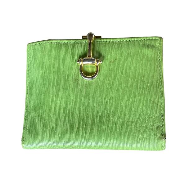 PICCHIONI Lime Green Leather Wallet w Gold-tone Clasp Closure - Picture 1 of 16